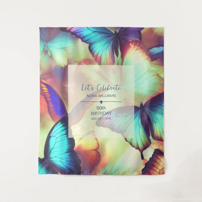 Butterfly Birthday Party Backdrop Tapestry (Front)