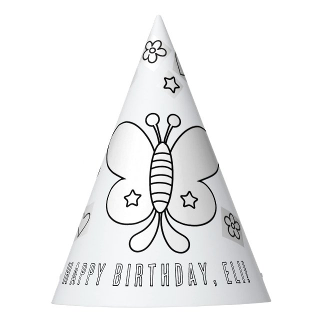 Butterfly Birthday Party -Colour Your Own Party Ha Party Hat (Front)