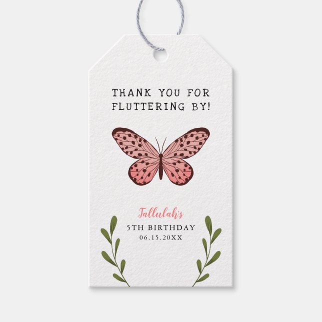 Butterfly Birthday Party Fluttering By Thank You Gift Tags (Front)