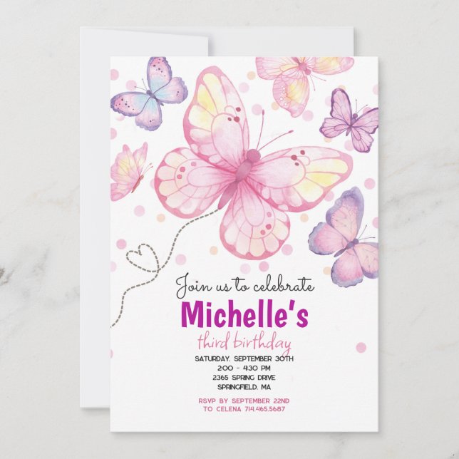 Butterfly Birthday Party Invitation  (Front)