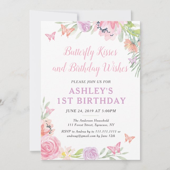 Butterfly Birthday Party Invitation (Front)