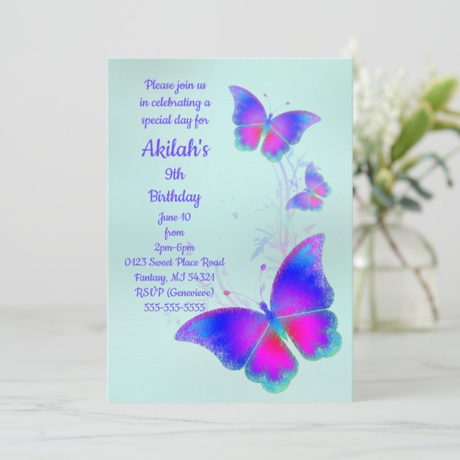 Butterfly Birthday Party Invitation (Standing Front)