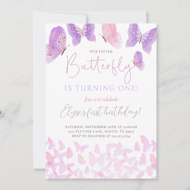 Butterfly Birthday Party Invitation Butterflies (Front)