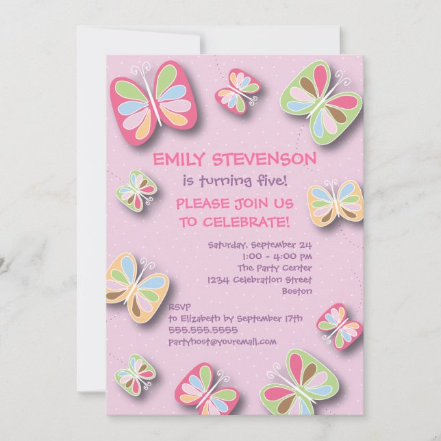 Butterfly Birthday Party Invitation Pink & Purple (Front)