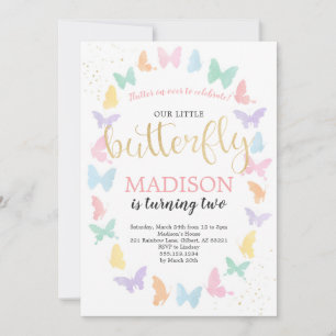 Butterfly Birthday Party Invitation Rainbow Colour