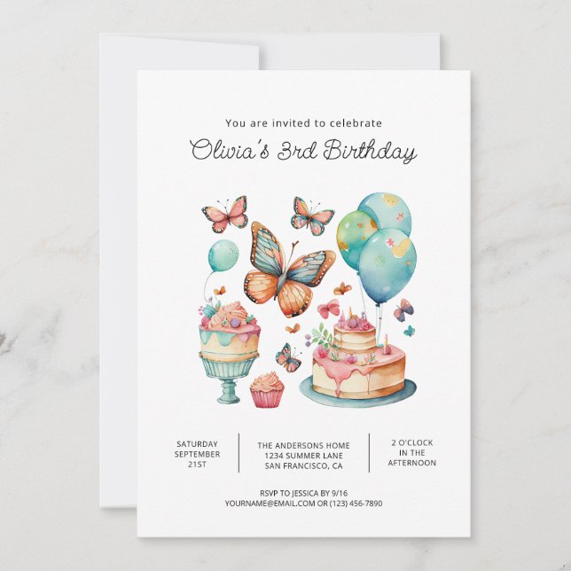 Butterfly Birthday Party Invitations (Front)