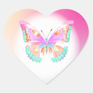 Butterfly Birthday Party Kids Colorful Heart Sticker