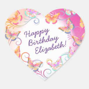 Butterfly Birthday Party Kids Colorful Heart Sticker