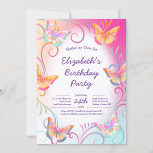 Butterfly Birthday Party Kids Colorful Invitation