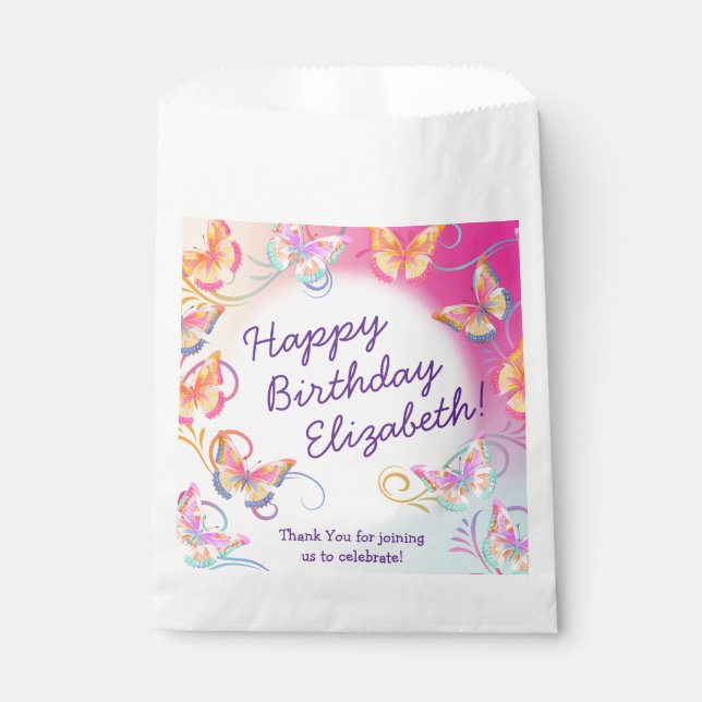 Butterfly Birthday Party Kids Colourful  Favour Bags (Front)