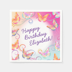 Butterfly Birthday Party Kids Colourful  Napkin