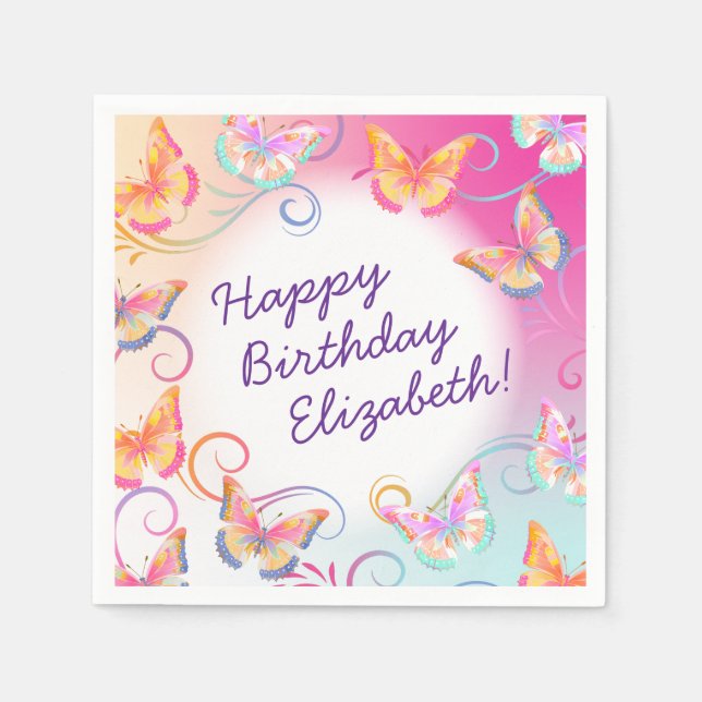 Butterfly Birthday Party Kids Colourful  Napkin (Front)