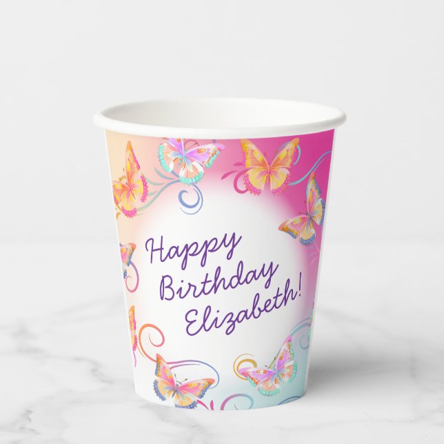 Butterfly Birthday Party Kids Colourful  Paper Cups (Front)