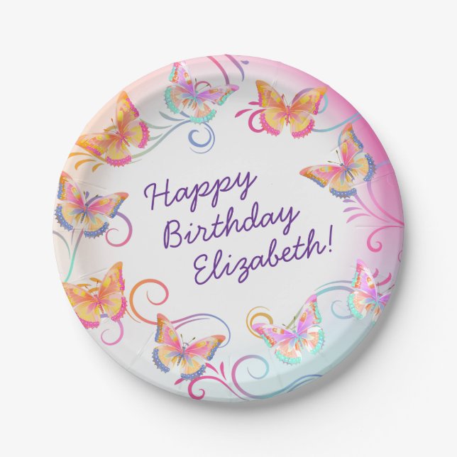 Butterfly Birthday Party Kids Colourful  Paper Plate (Front)