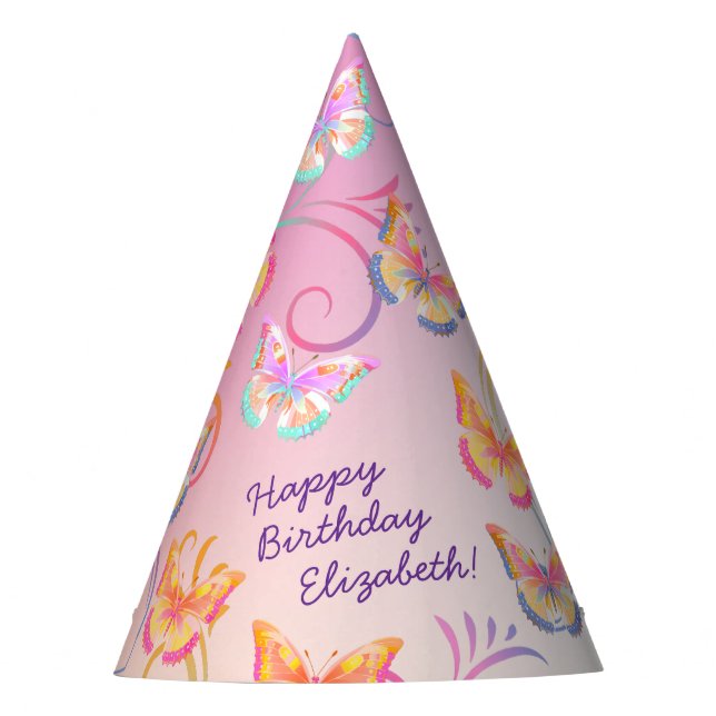 Butterfly Birthday Party Kids Colourful  Party Hat (Front)