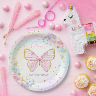 Butterfly Birthday Party Pink Floral Butterfly Paper Plate