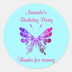 Butterfly Birthday Party Thank You Classic Round Sticker