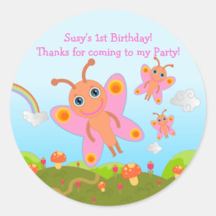 Butterfly Birthday Party thank you note Classic Round Sticker