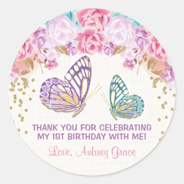 Butterfly birthday stickers, 1st birthday stickers (Front)