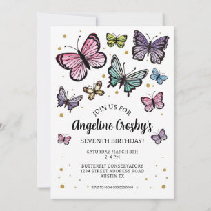 Butterfly Birthday Watercolor Glitter Download Invitation