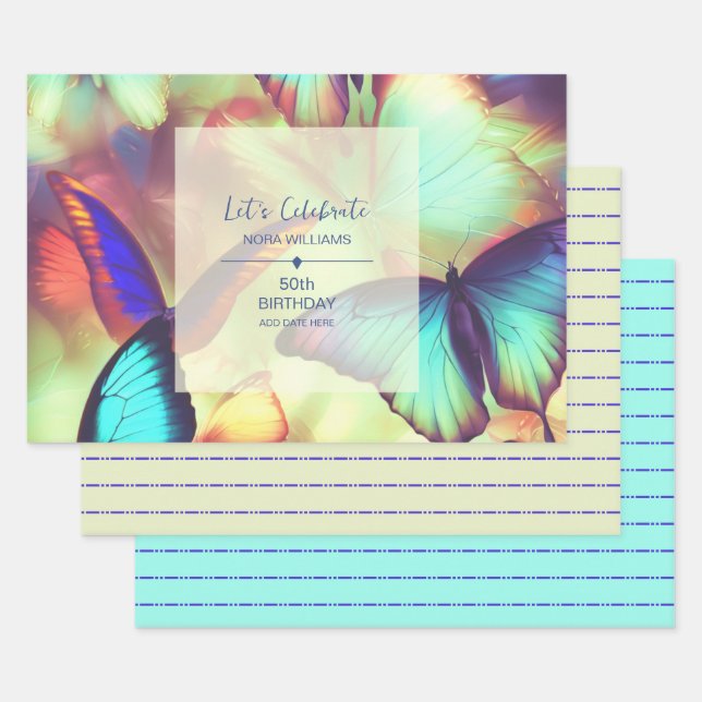 Butterfly Birthday Wrapping Paper Sheet (Set)