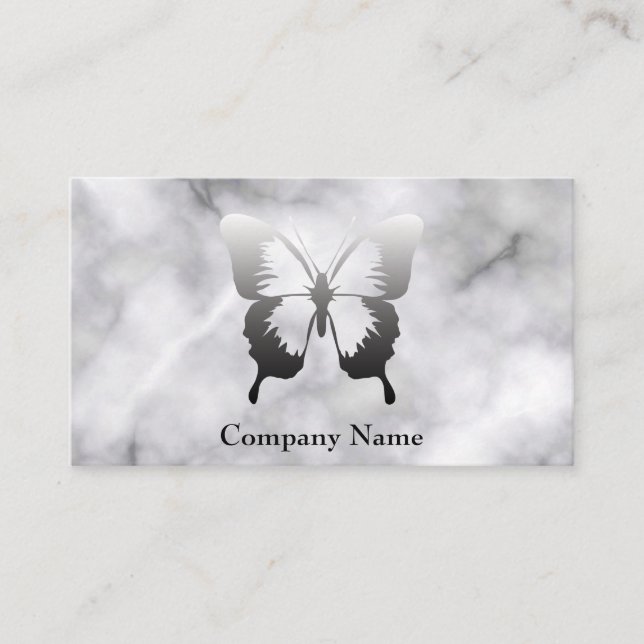 Butterfly Black and White Elegant Marble Business Card (Front)