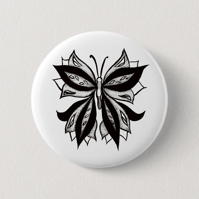 Butterfly Black And White Tribal Tattoo 6 Cm Round Badge (Front)