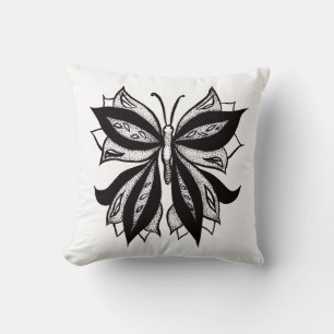 Butterfly Black And White Tribal Tattoo Cushion