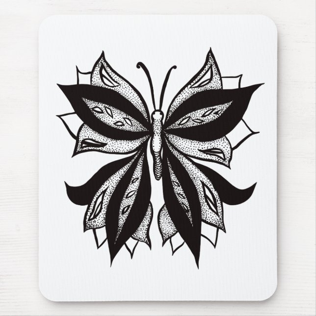 Butterfly Black And White Tribal Tattoo Mouse Mat (Front)