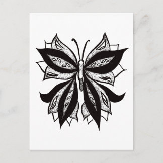 Butterfly Black And White Tribal Tattoo Postcard