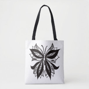 Butterfly Black And White Tribal Tattoo Tote Bag
