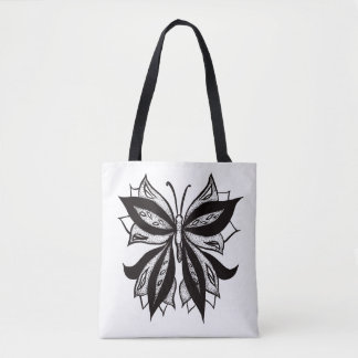 Butterfly Black And White Tribal Tattoo Tote Bag