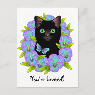 Butterfly Black Cat cute and girly Birthday invite