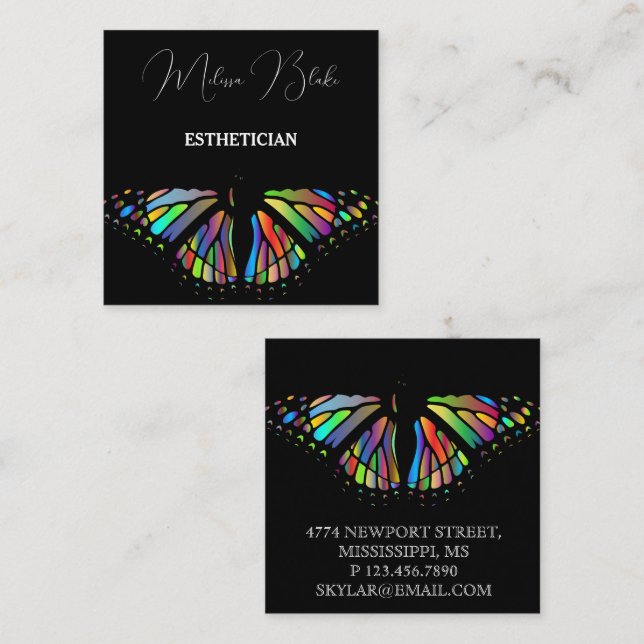 Butterfly black  elegant  square business card (Front/Back)