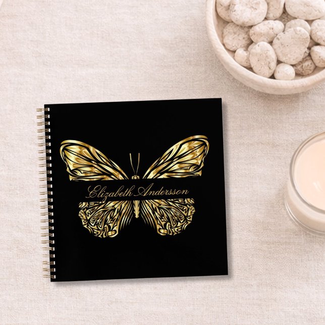Butterfly black gold elegant name notebook (Creator Uploaded)