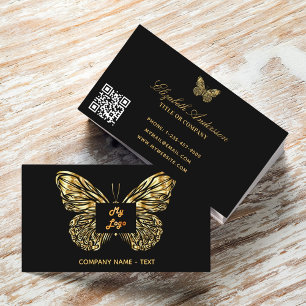 Butterfly black gold logo elegant QR code Business Card