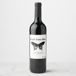 Butterfly Black & White Minimalist Butterflies Wine Label
