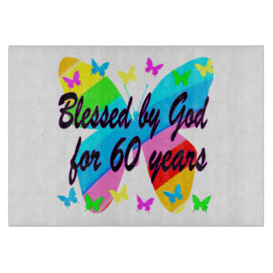 BUTTERFLY BLESSED BY GOD 60TH BIRTHDAY DESIGN CUTTING BOARD