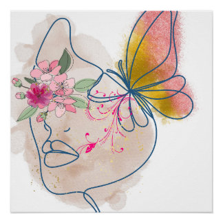 Butterfly Bloom – Abstract Floral Face Art" Poster