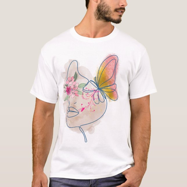 Butterfly Bloom – Abstract Floral Face Art" T-Shirt (Front)