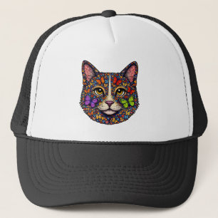 Butterfly Bloom Colourful Cat Portrait   Cats Mum Trucker Hat