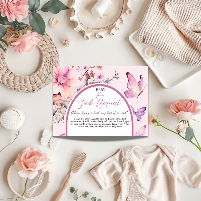 Butterfly Bloom Girl Baby Shower Book Request Enclosure Card (Creator Uploaded)