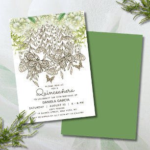 Butterfly Bloom Watercolor Rose Quinceañera Invitation