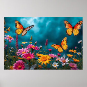 Butterfly Blossom Haven – Vibrant Floral Harmony Poster