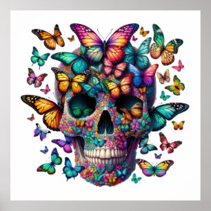Butterfly Blossom Skull Poster