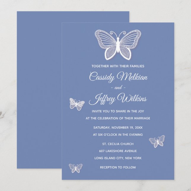 Butterfly Blue Cornflower Wedding Butterflies Invitation (Front/Back)