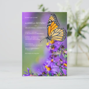 Butterfly Blue Customisable Aster Floral Wedding Invitation