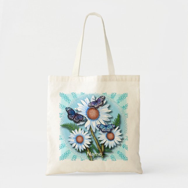 Butterfly Blue Daisies Tote Bag (Front)