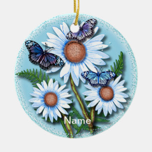 Butterfly Blue daisy Ornament