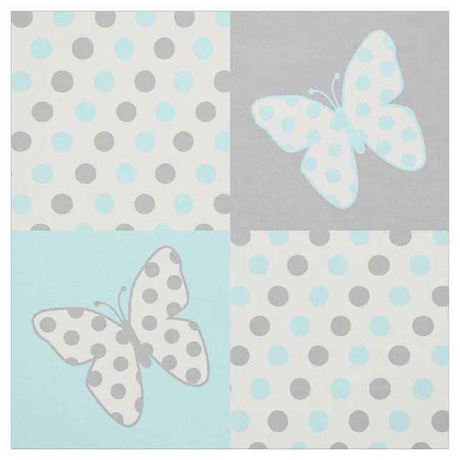 Butterfly Blue Grey Polka Dots Fabric (Swatch)